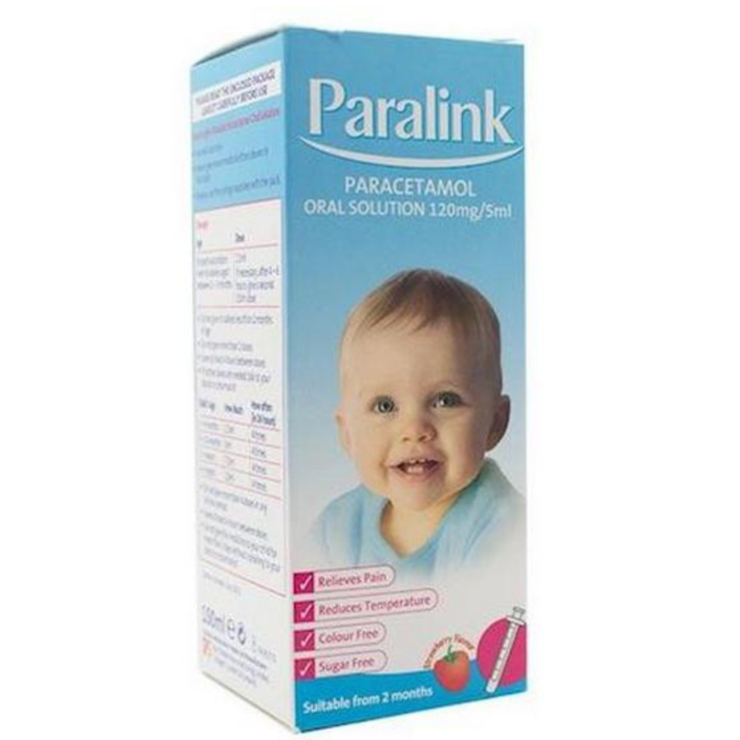 Paralink 120mg/5ml Oral Solution with Dosing Syringe Paracetamol 2m+