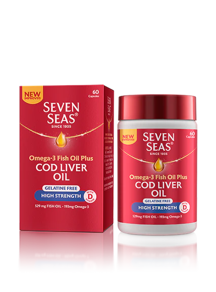 Seven Seas Cod Liver Oil Omega-3 Fish Oil Plus Gelatine Free 120 caps