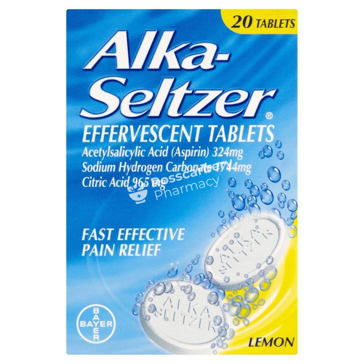Alka-Seltzer Effervescent Tablets - Lemon Flavour Acid Indigestion &amp; Reflux