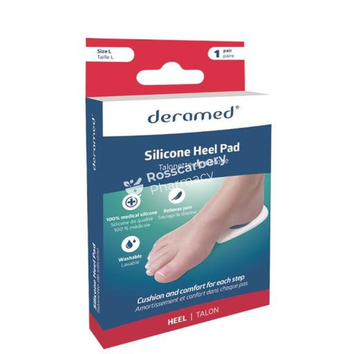 Deramed Silicone Heel Pad - 1 Pair Large Dry Skin &amp; Cracked Heels
