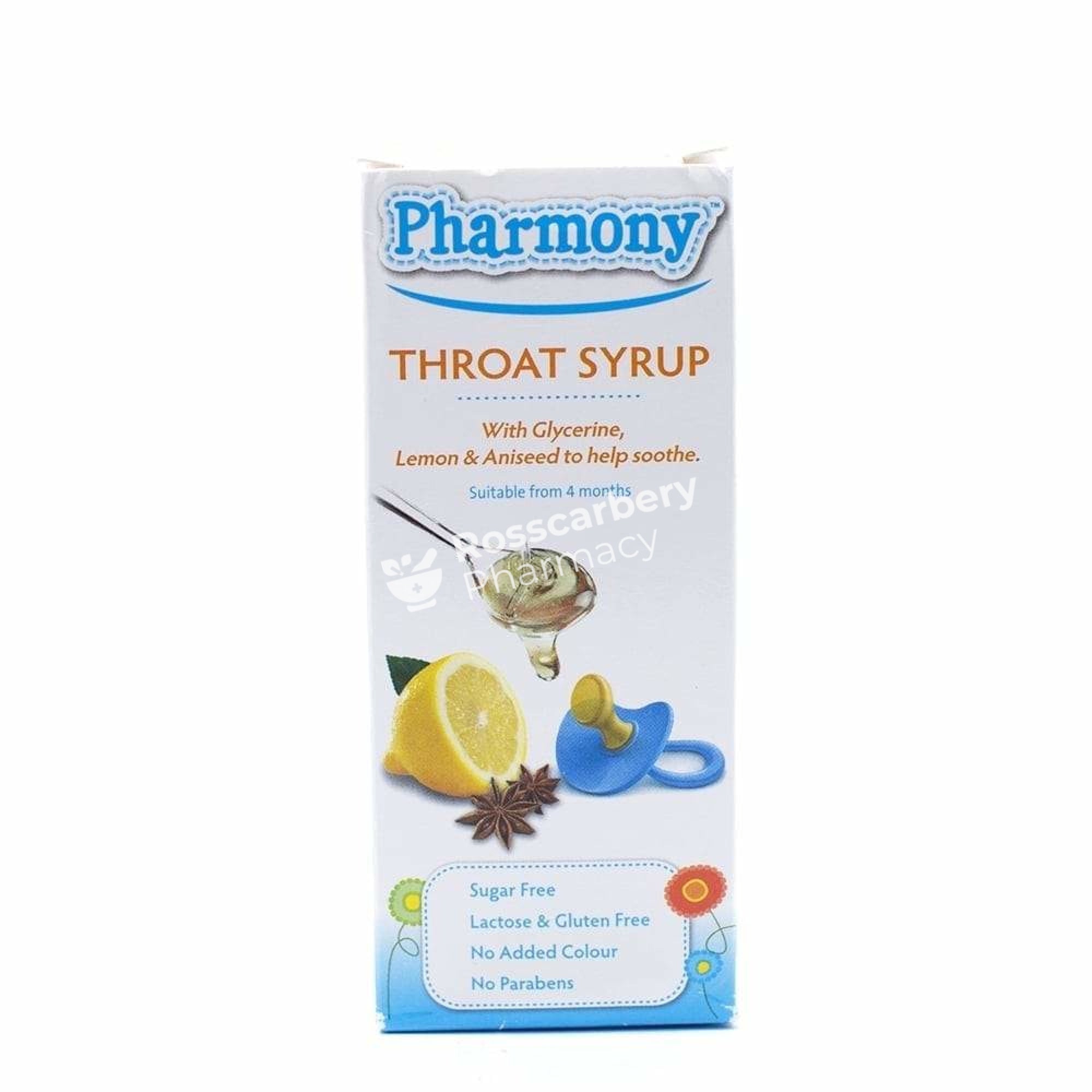 Pharmony Throat Syrup With Natural Lemon Oil - 4+Months Childrens Cough Bottle